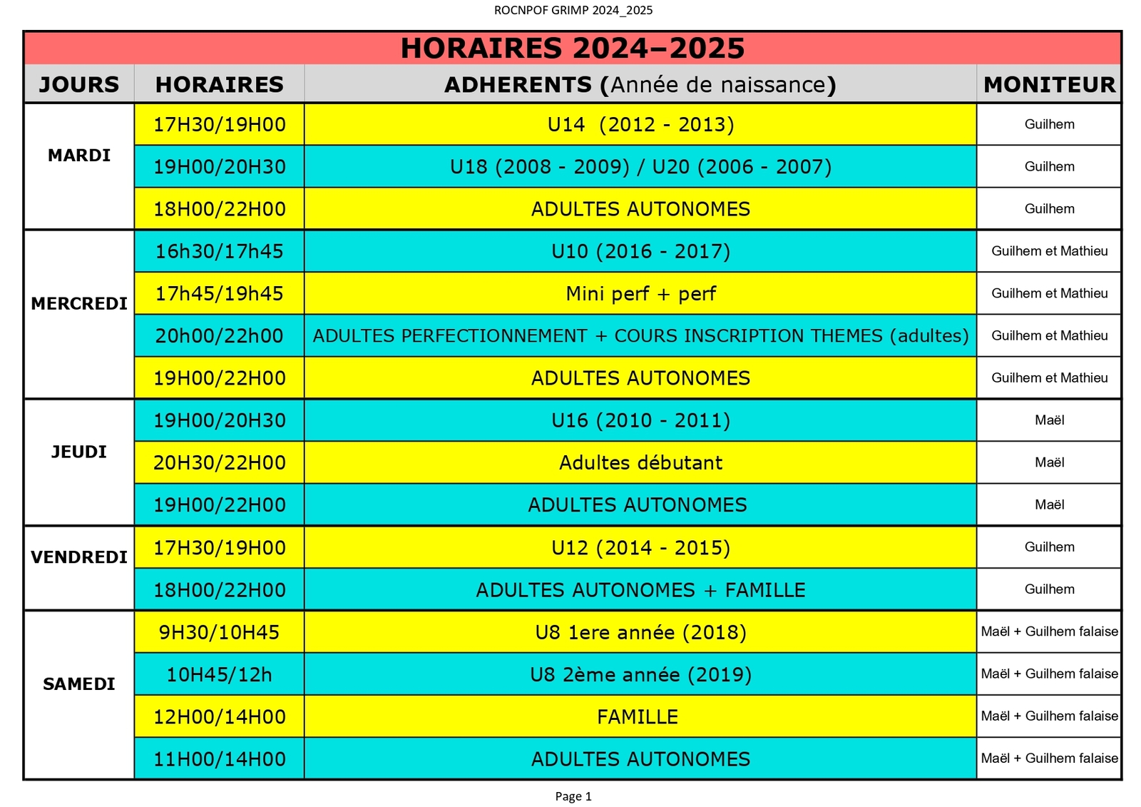 Horaire et créneaux 2024_2025